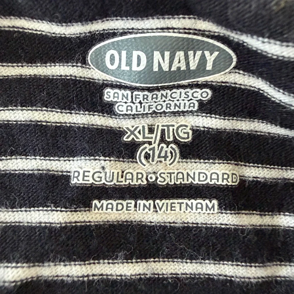 Old Navy Girls Striped Short Sleeve Fit & Flare Dress Black White XL 14